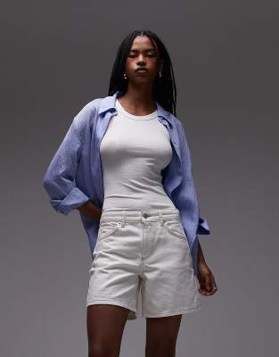Short en jean avec bride à l'arrière - Blanc cassé-Bleu 44