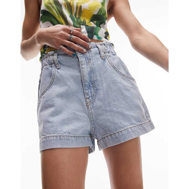 Elastic jean shorts deals