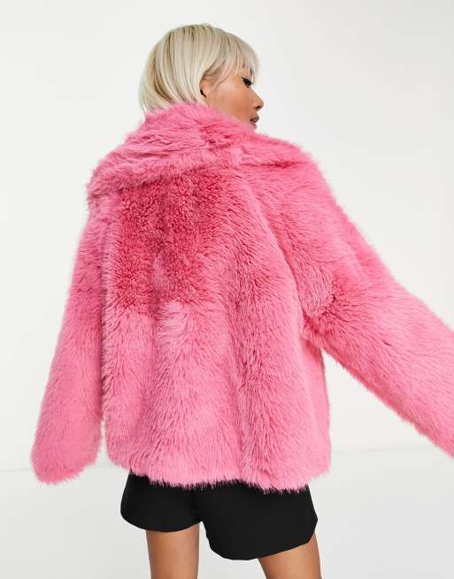 Pink fur jacket on sale topshop