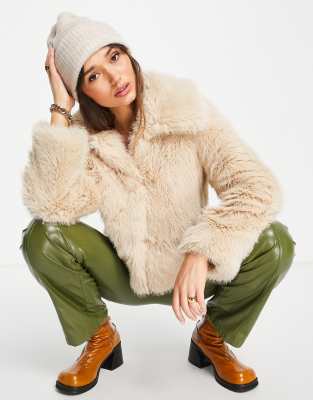 Topshop short fur coat in cream - ASOS Price Checker