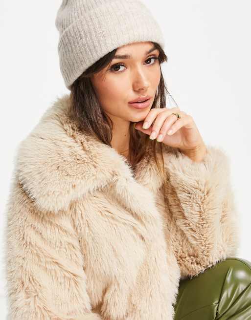 Topshop Petite faux fur coat in cream Size 8 Uk