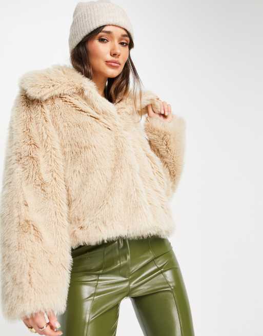 Topshop Petite faux fur coat in cream Size 8 Uk