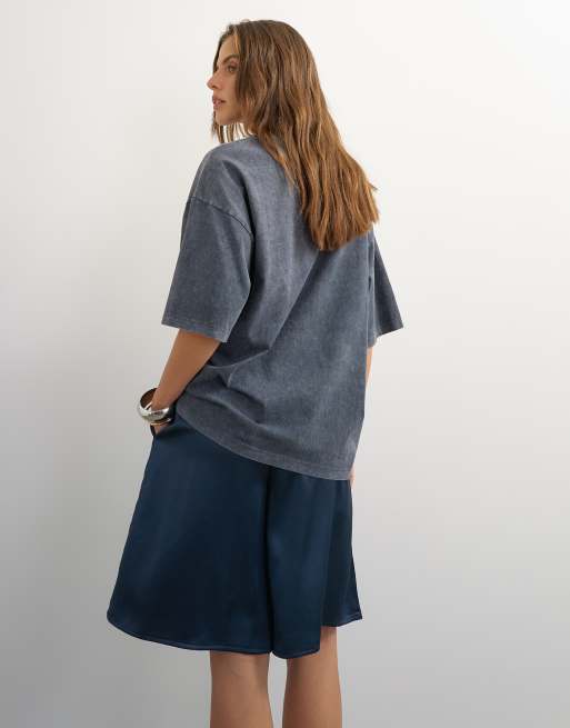 Topshop short long en satin bleu marine, 5 de 5