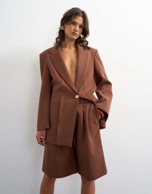 Topshop - Short met lange pasvorm in bruin, deel van co-ord set, 3 van 5