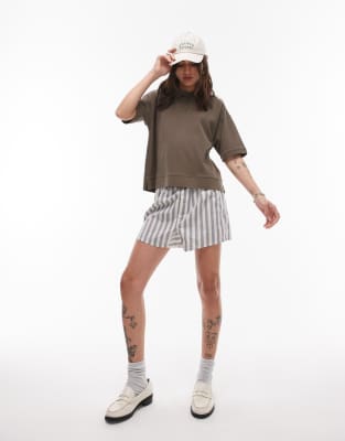 Topshop Short Sleeve Boxy Polo In Brown
