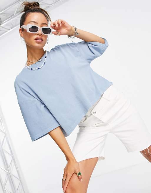Topshop short sleeve boxy t-shirt in blue