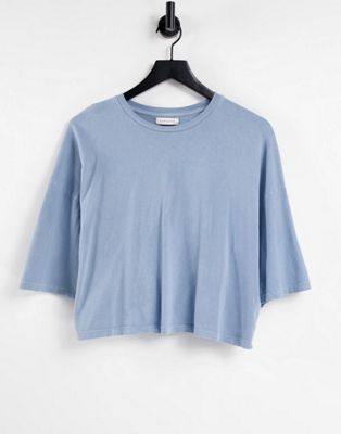 Topshop short sleeve boxy t-shirt in blue - ASOS Price Checker