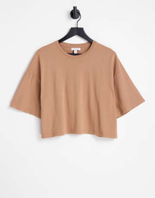 Topshop short sleeve boxy t-shirt in camel