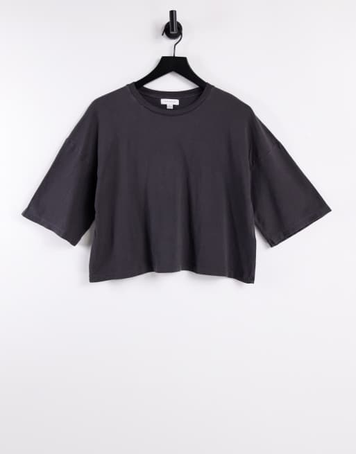 Basic Charcoal Grey Short Sleeve Crop T Shirt