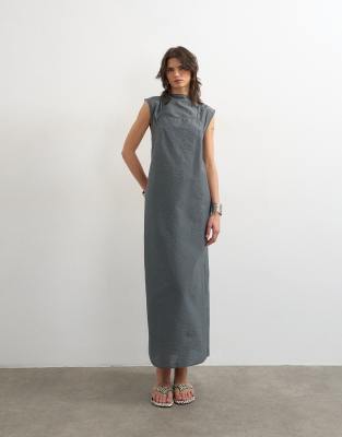 Topshop Short Sleeve Cami Layered Maxi Dress In Blue