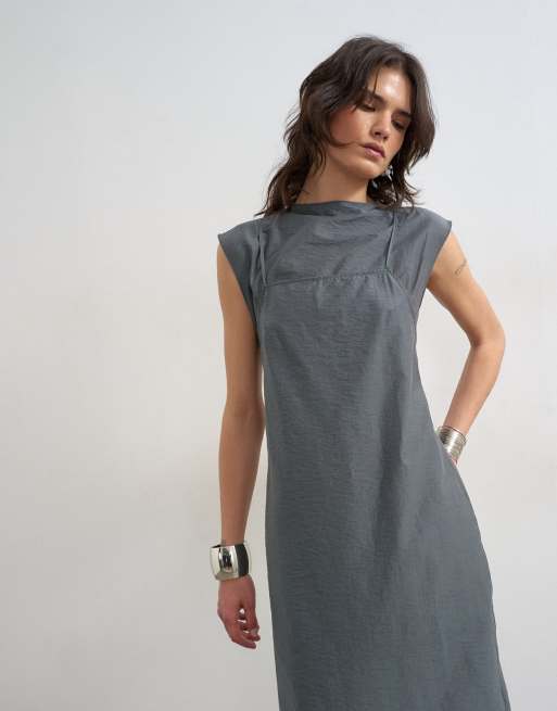 Topshop short sleeve cami layered maxi dress in slate gray, 2 of 4