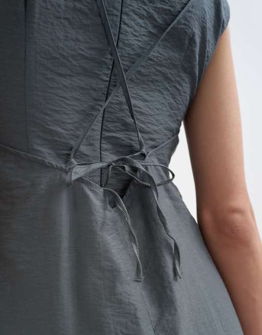 Topshop short sleeve cami layered maxi dress in slate gray, 3 of 4