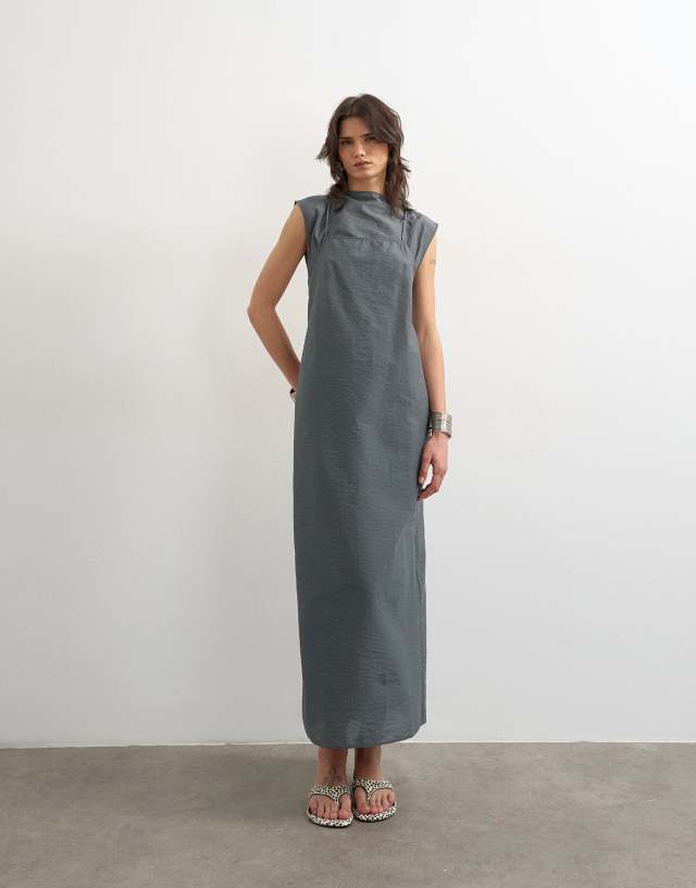 grey t shirt dress topshop short sleeve cami layered maxi in slate linen midi dress