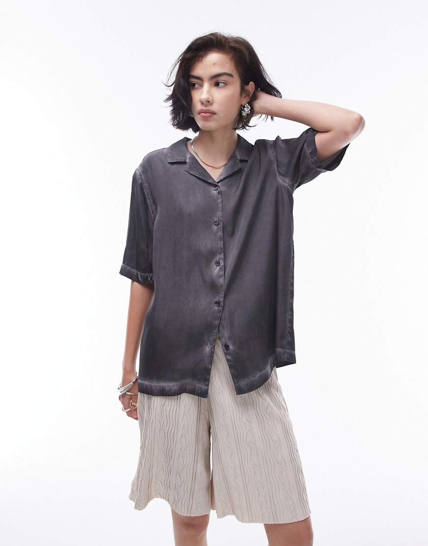 Topshop short sleeve co ord shirt in charcoal-Grey