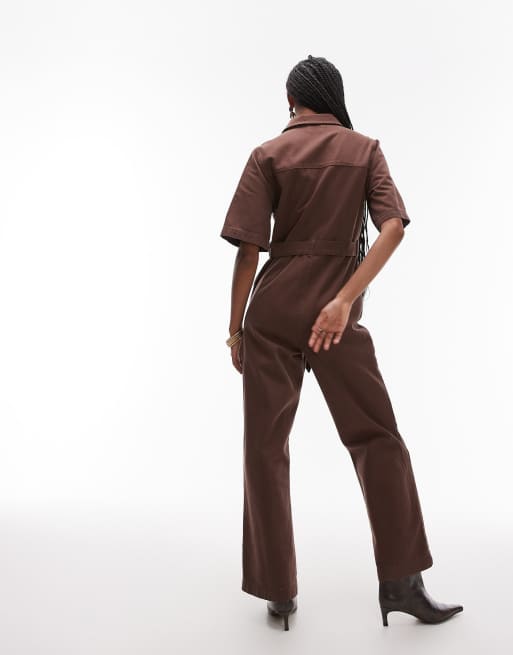 Topshop short sleeve jumpsuit in bronze 