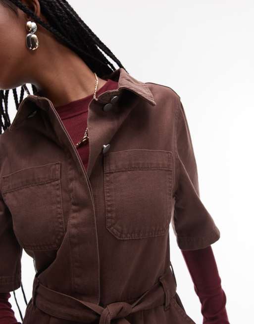 Topshop short sleeve jumpsuit in bronze 