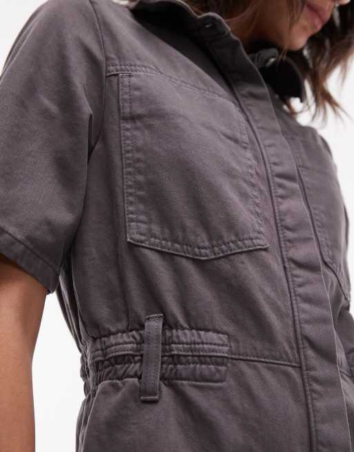 Topshop short sleeve jumpsuit in charcoal