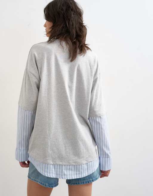 Topshop short sleeve layered T-shirt in gray, 4 of 4