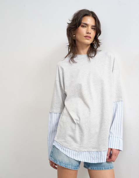 Topshop short sleeve layered t-shirt in grey - view 1