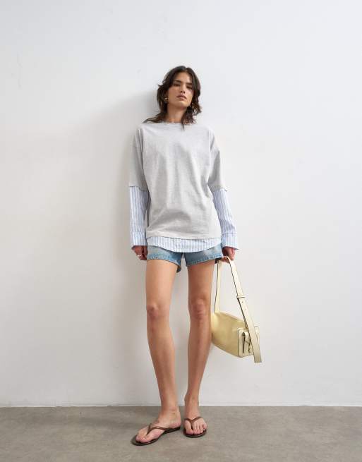 Topshop short sleeve layered t-shirt in grey, 2 of 4