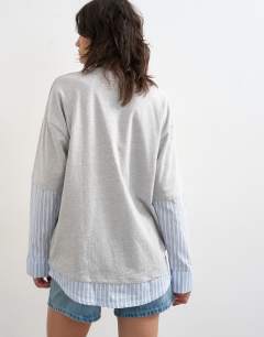 Model wearing Short sleeve layered t-shirt in grey