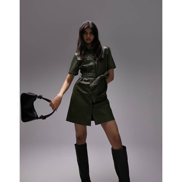 black leather short dress Black Leather Mini Dress With Fur Skirt And Gold Buckle Detailed Belt –  RAISA VANESSA INT