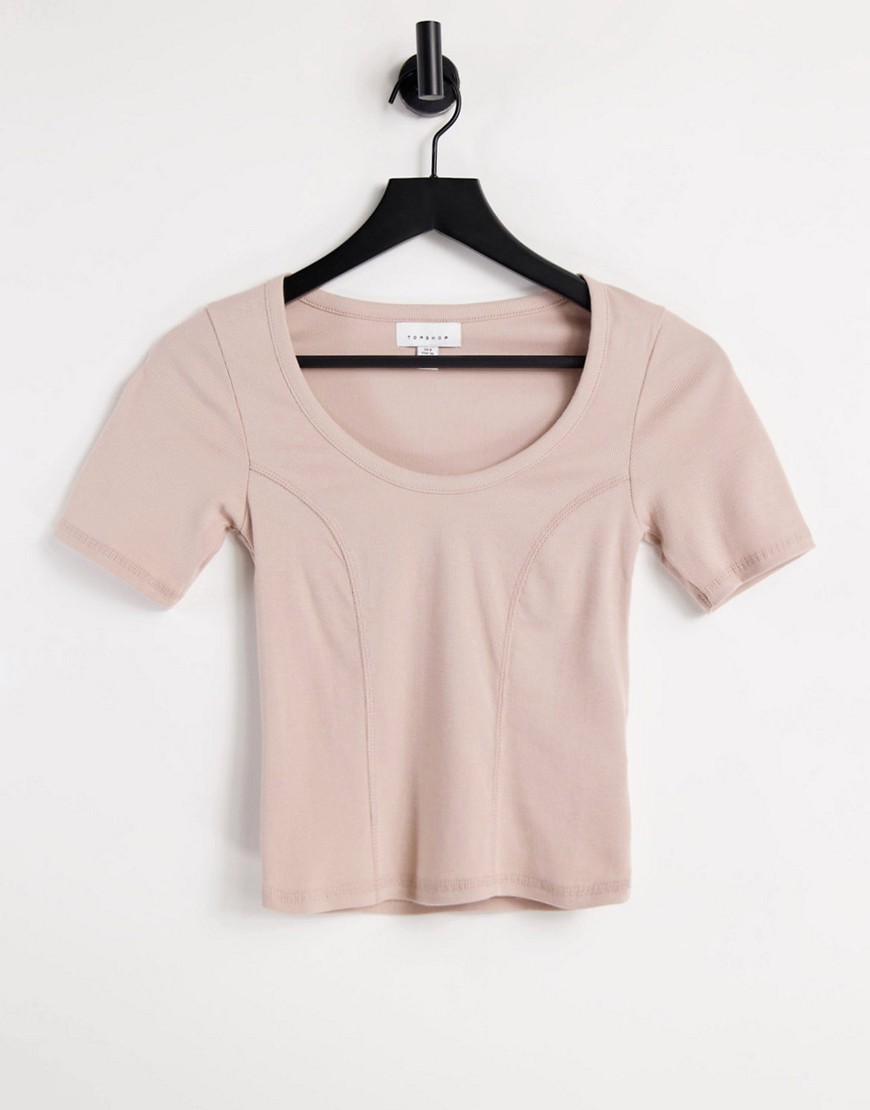 Topshop short sleeve scoop t-shirt in beige-Neutral