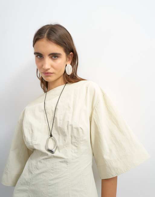 Topshop short sleeve slash neck structured mini dress in off white, 4 of 4