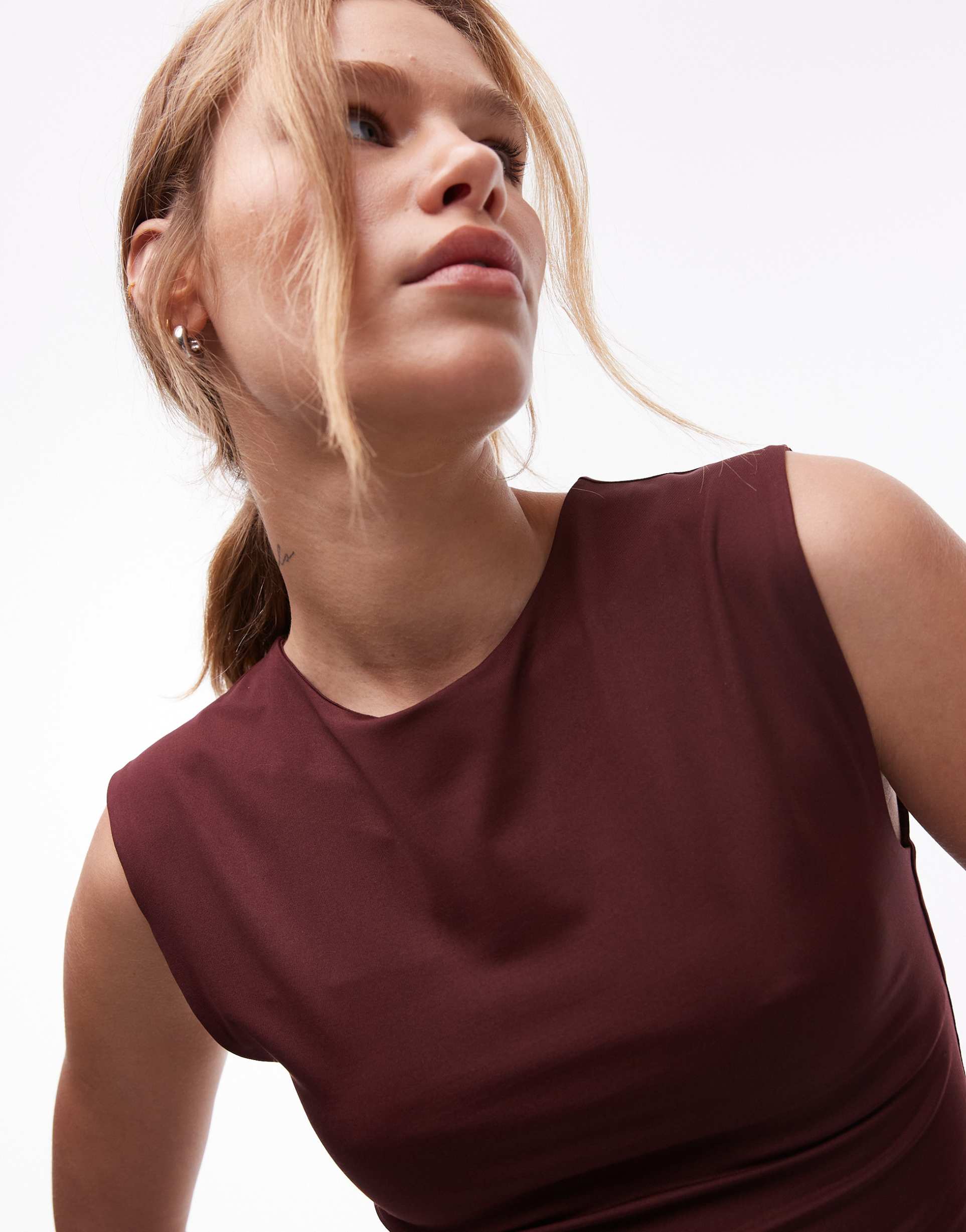 topshop short sleeve slinky top in brown