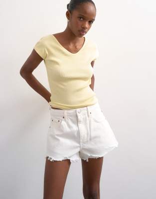 Short trapèze en jean avec déchirures - Blanc 34