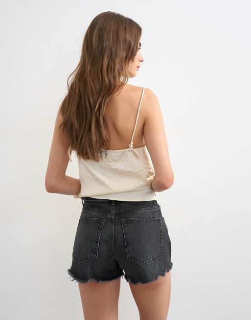 Topshop - Short trapèze en jean avec déchirures - Noir délavé, 2 de 5