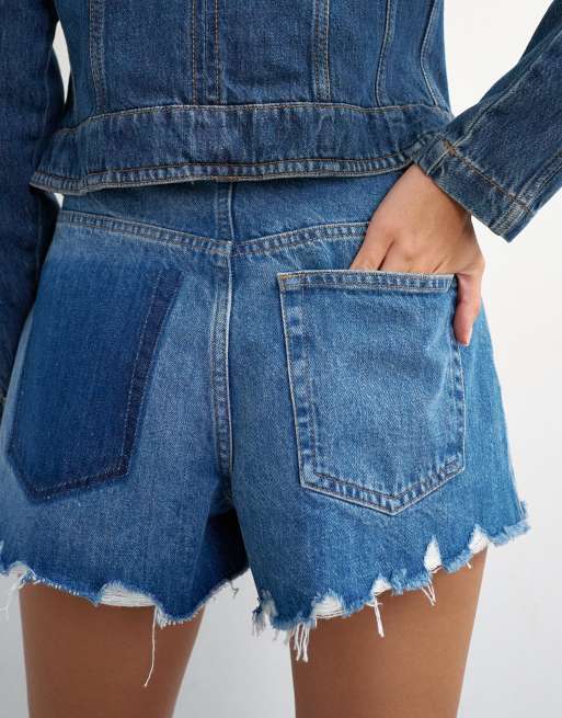 Topshop - Short trapèze fendu en jean effet usé - Bleu riche, 5 de 5