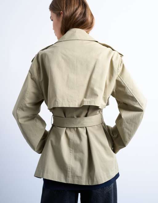 Topshop short trench coat in stone