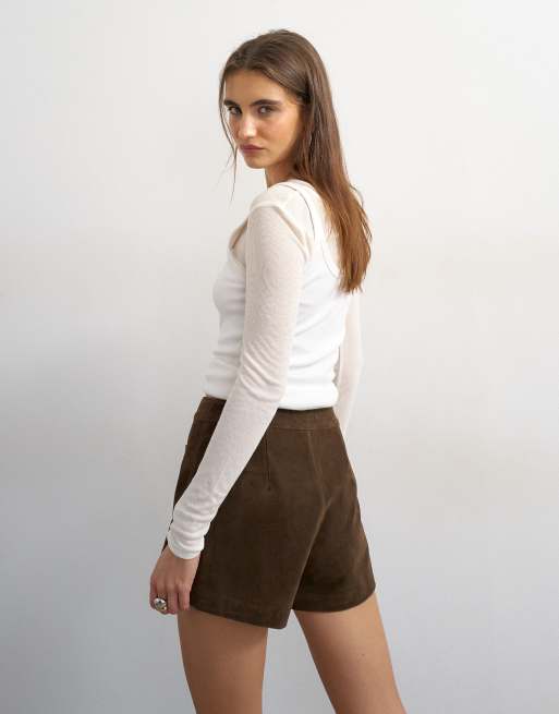 Topshop shorts i mockaimitation, micro, chokladbrun, 5 av 5