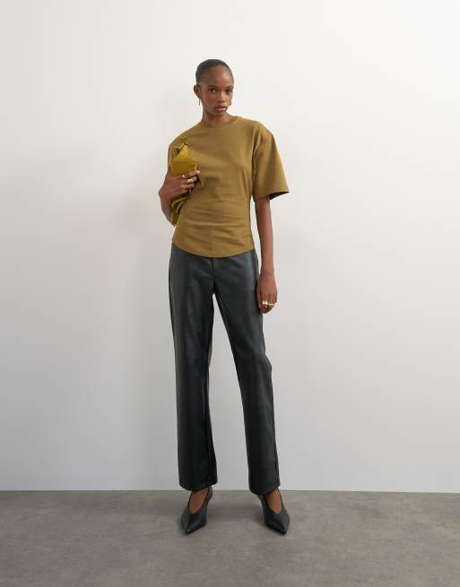 Topshop shoulder pad short sleeve t-shirt in khaki, 4 of 4