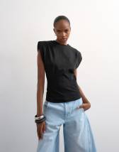 Topshop shoulder pad t-shirt in black
