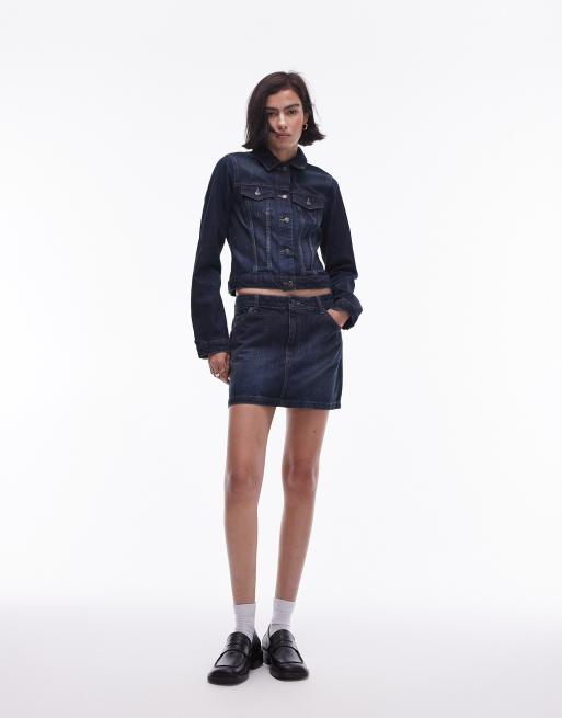 Topshop Shrunken Denim Jacket in Deep Vintage Blue Part of A Set