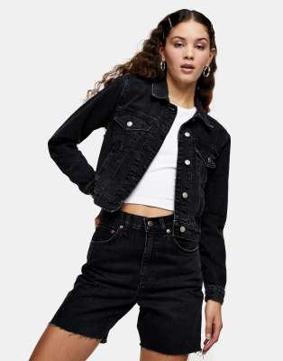 Topshop cropped 2025 black denim jacket