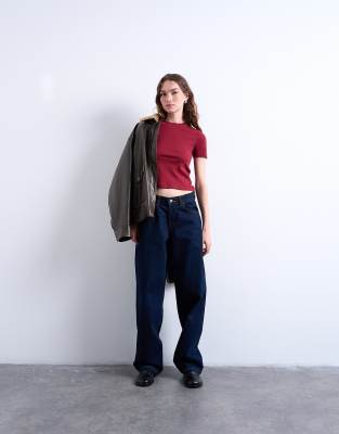 Topshop Shrunken Everyday Tee In Brown