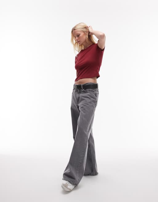 Topshop shrunken everyday tee in berry red