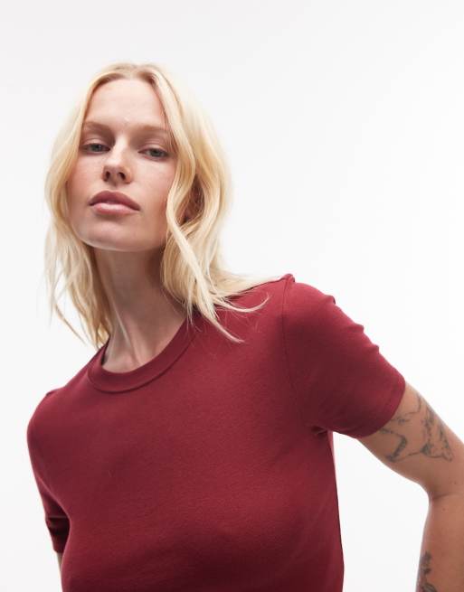 Topshop shrunken everyday tee in berry red