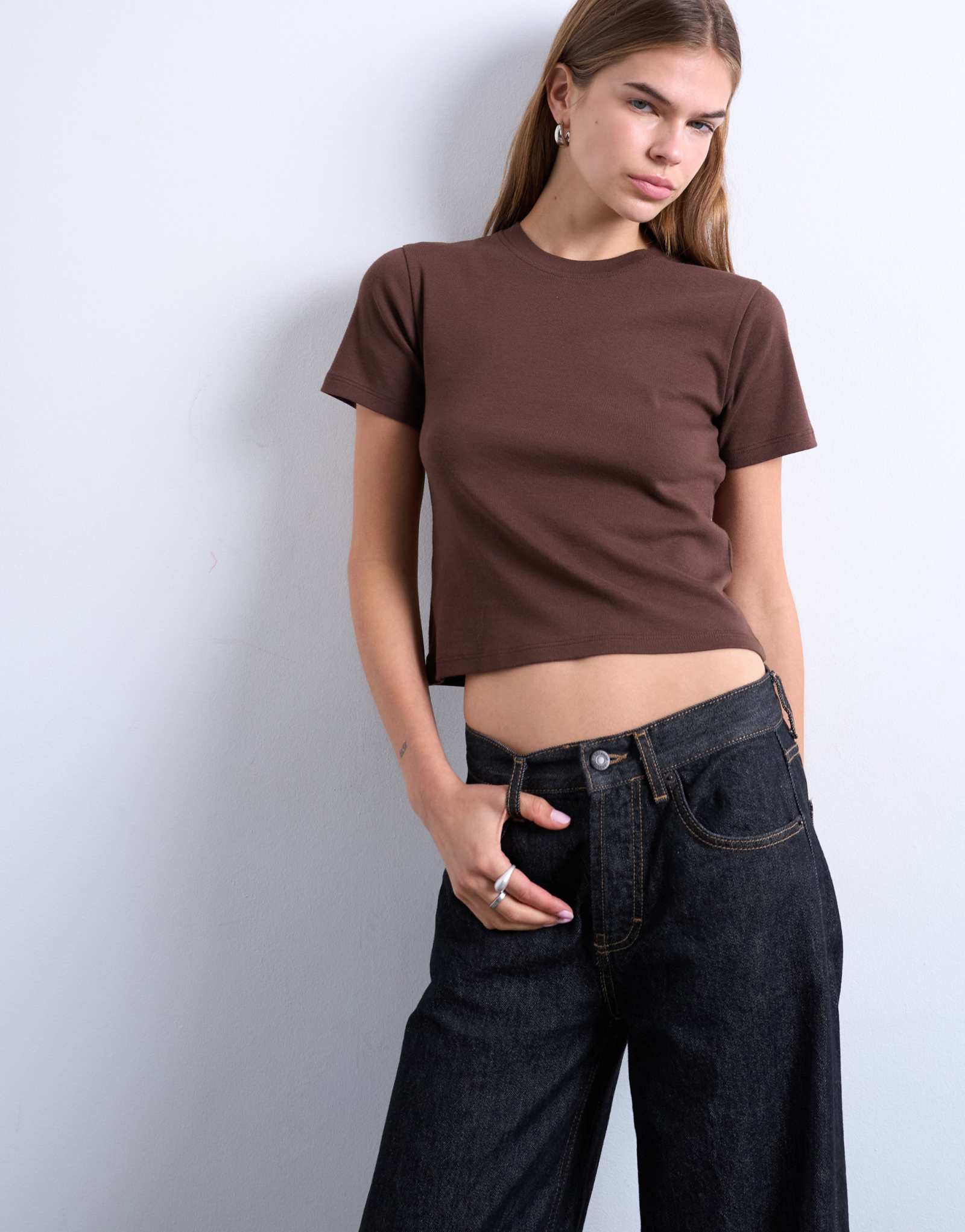 Футболка Topshop shrunken на каждый день шоколадно-коричневого цвета