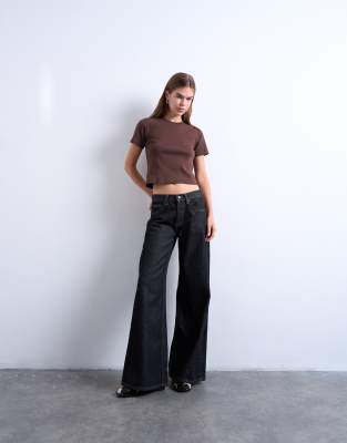 Topshop Shrunken Everyday Tee In Brown