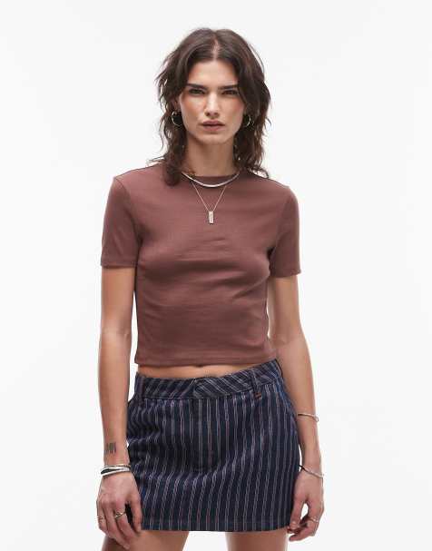 Topshop shrunken everyday tee in chocolate - view 1