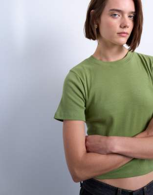 Topshop Shrunken Everyday Tee In Green