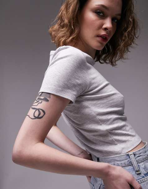 Topshop shrunken everyday tee in grey marl - view 1