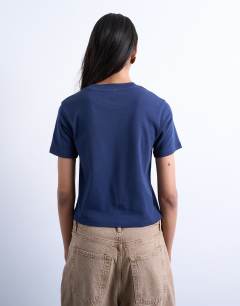 Model wearing Shrunken everyday tee in navy