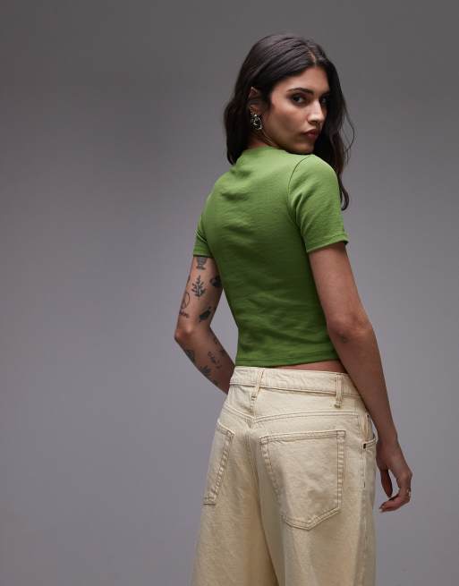 Topshop shrunken everyday tee in olive green 