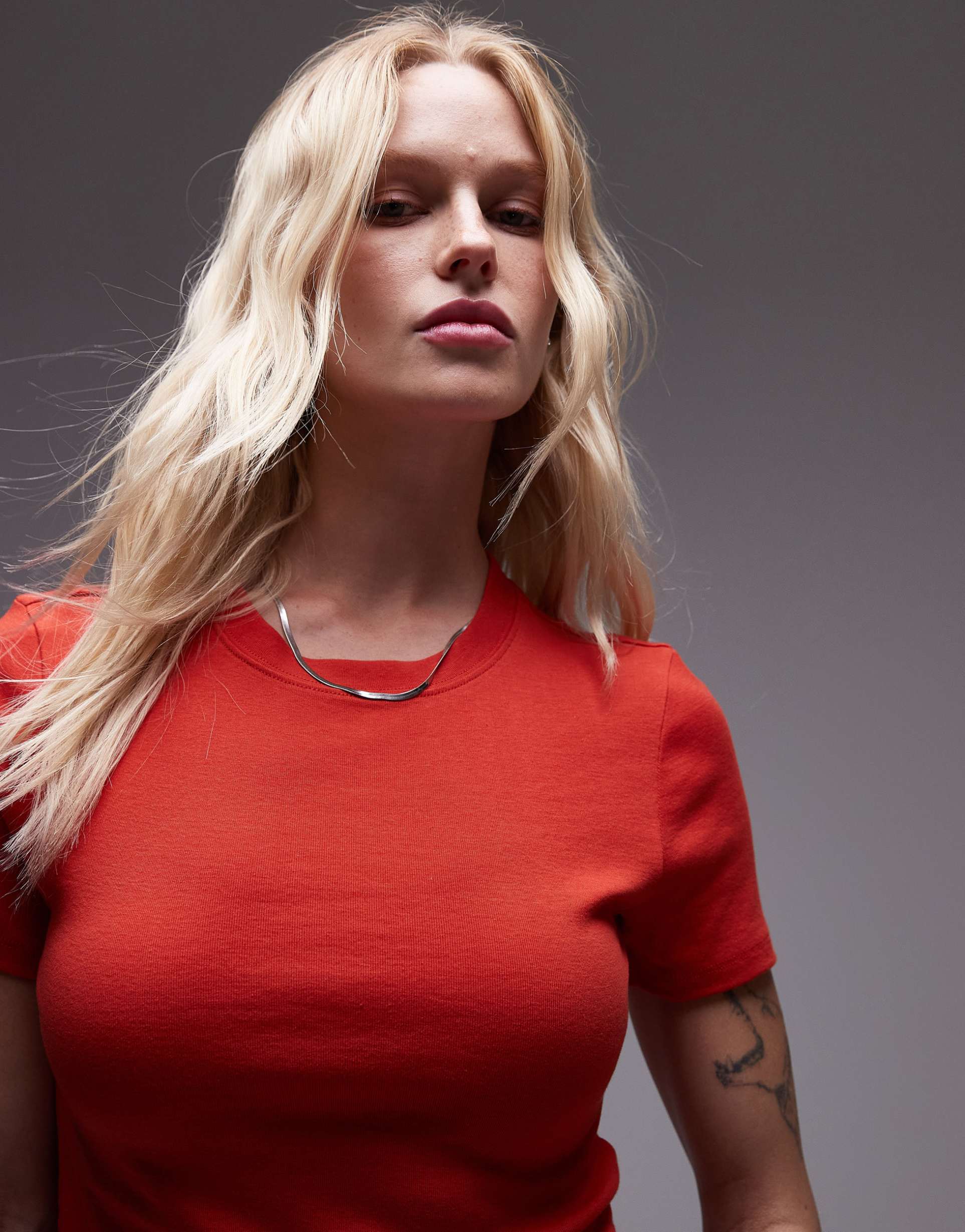 topshop shrunken everyday tee in rust red