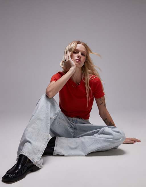 Topshop shrunken everyday tee in rust red 
